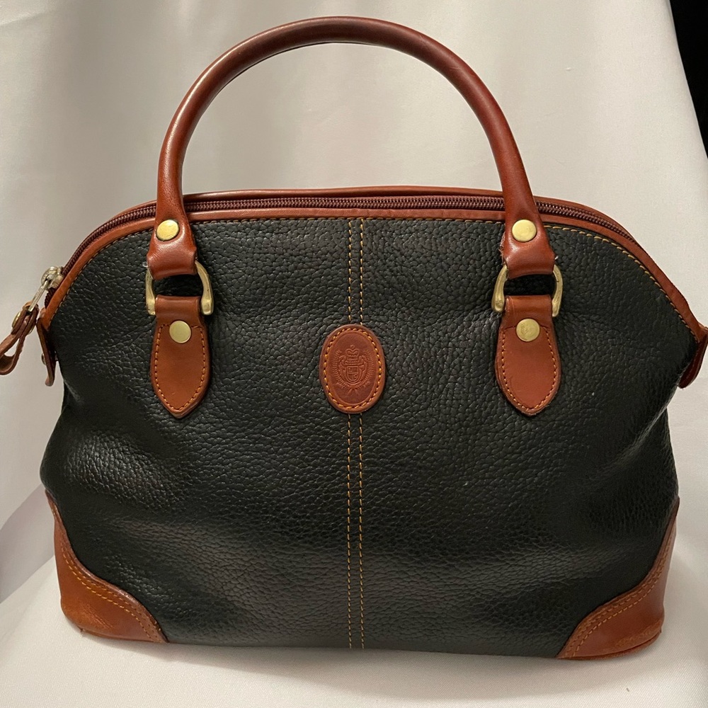 liz claiborne vintage handbag, black pebble/brown leather